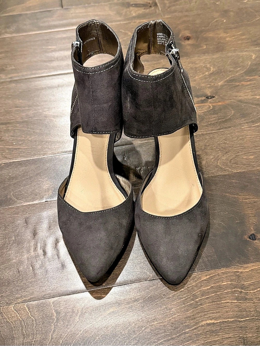 Cato Dark Gray Faux Suede Pointed Toe D'Orsay Ankle Zip Heels - Size 10